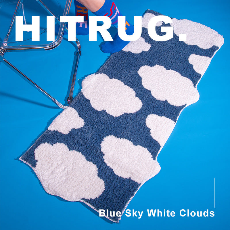 Blue Sky White Clouds Rectangle Runner Tufted Rug