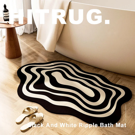 Black And White Ripple Innovative Quick Dry Bath Mat